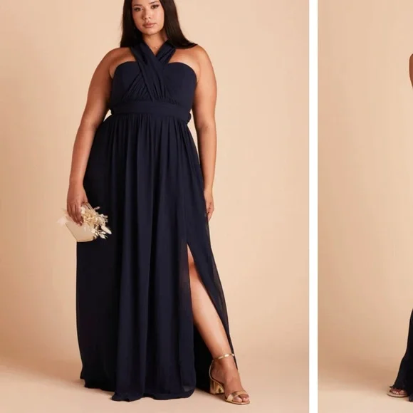 Birdy Grey Grace Convertible Dress, Chiffon Navy Bridesmaid Dress, Size Medium - Picture 2 of 9